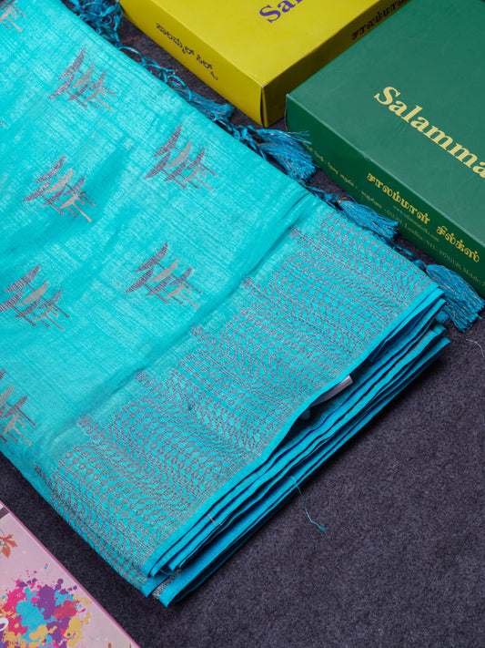 Beautiful Sky Blue Semi Raw Silk Saree With Fancy Border