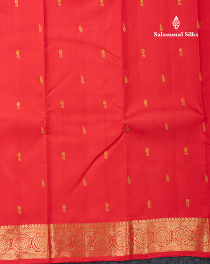 Beautiful Redish Peach Pure Kanjivaram Silk Saree With Traditional Medium Border
