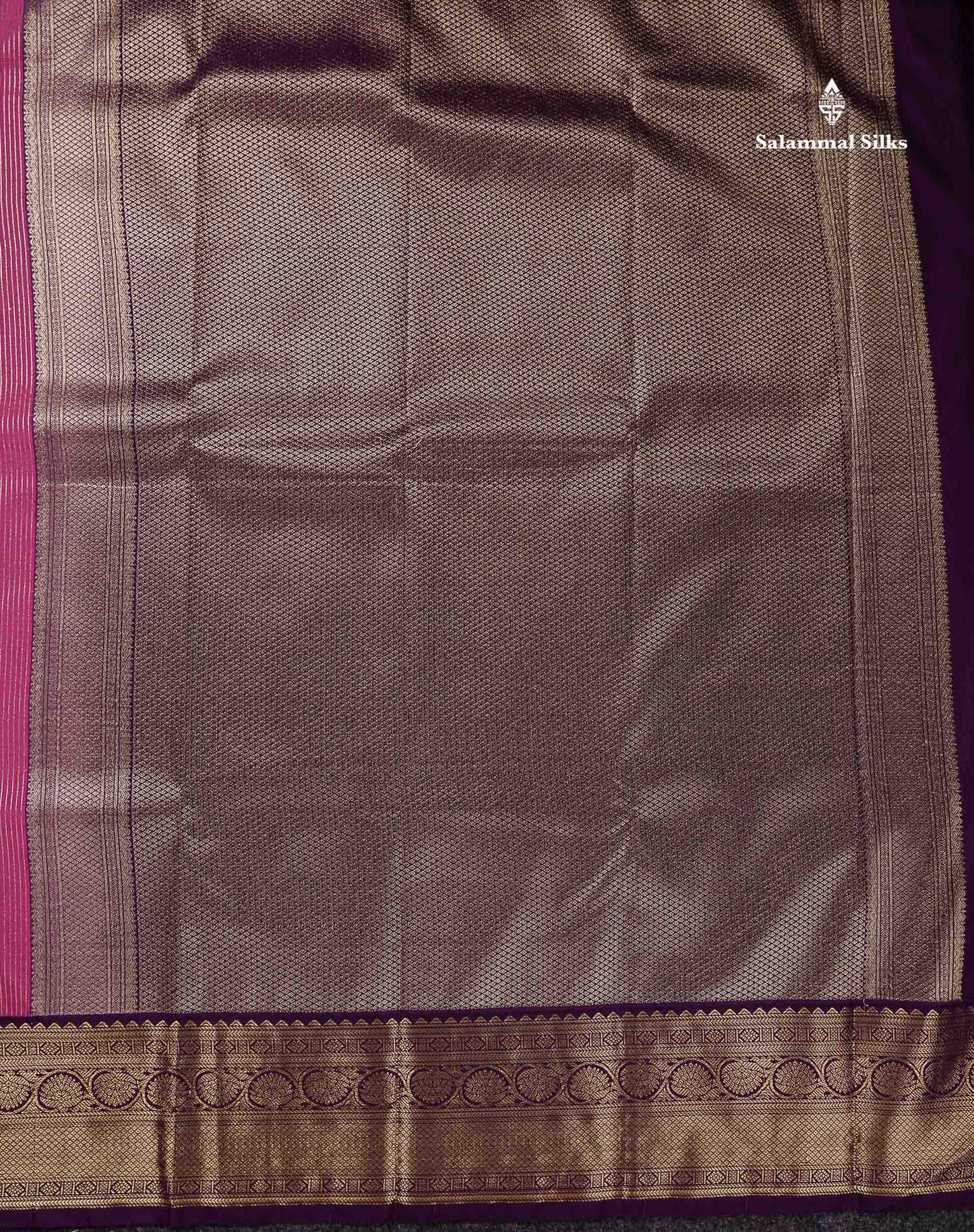 Semi Silk Saree - Light Pink Butta With Lines Along With Contrast Dark Purple Border