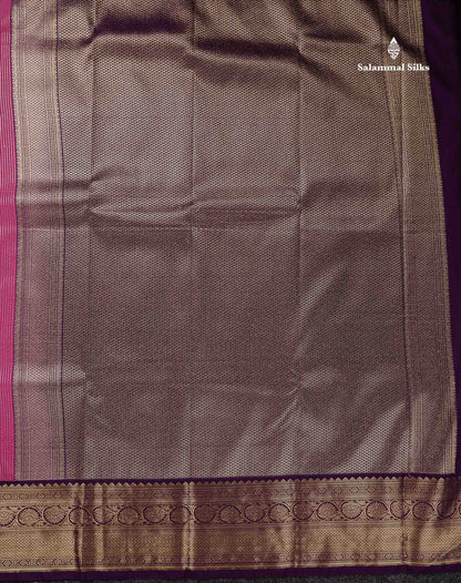 Semi Silk Saree - Light Pink Butta With Lines Along With Contrast Dark Purple Border