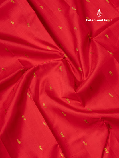 Beautiful Redish Peach Pure Kanjivaram Silk Saree With Traditional Medium Border