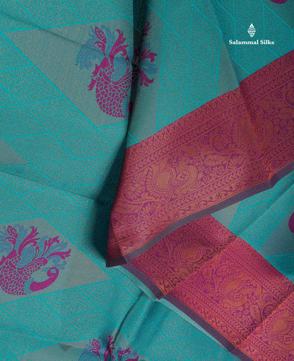 Semi Silk Saree - Pinkish Peach Colour Body With Contrast Magenta Traditional Evening Morning Border