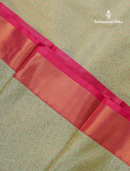 Beautiful Light Elaichi Green Bridal Semi Silk Saree With Contrast Pink Traditional Evening Morning Border