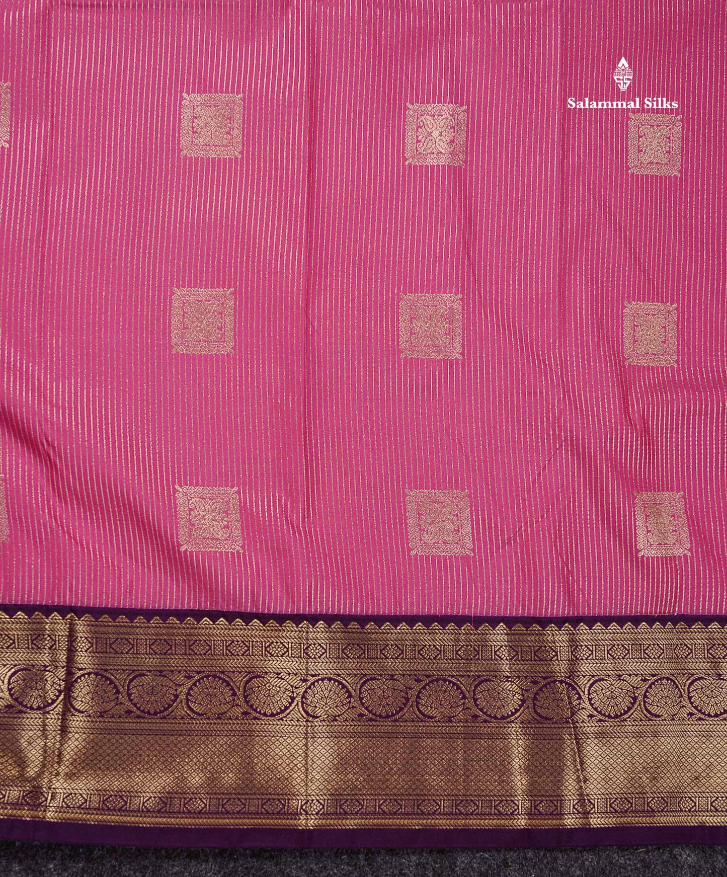 Semi Silk Saree - Light Pink Butta With Lines Along With Contrast Dark Purple Border