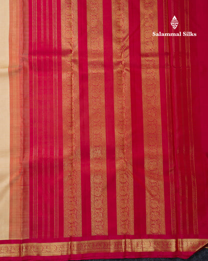 Beautiful Cream Sandal Pure Kanjivaram Silk Saree With Contrast Pink Traditional Small Border