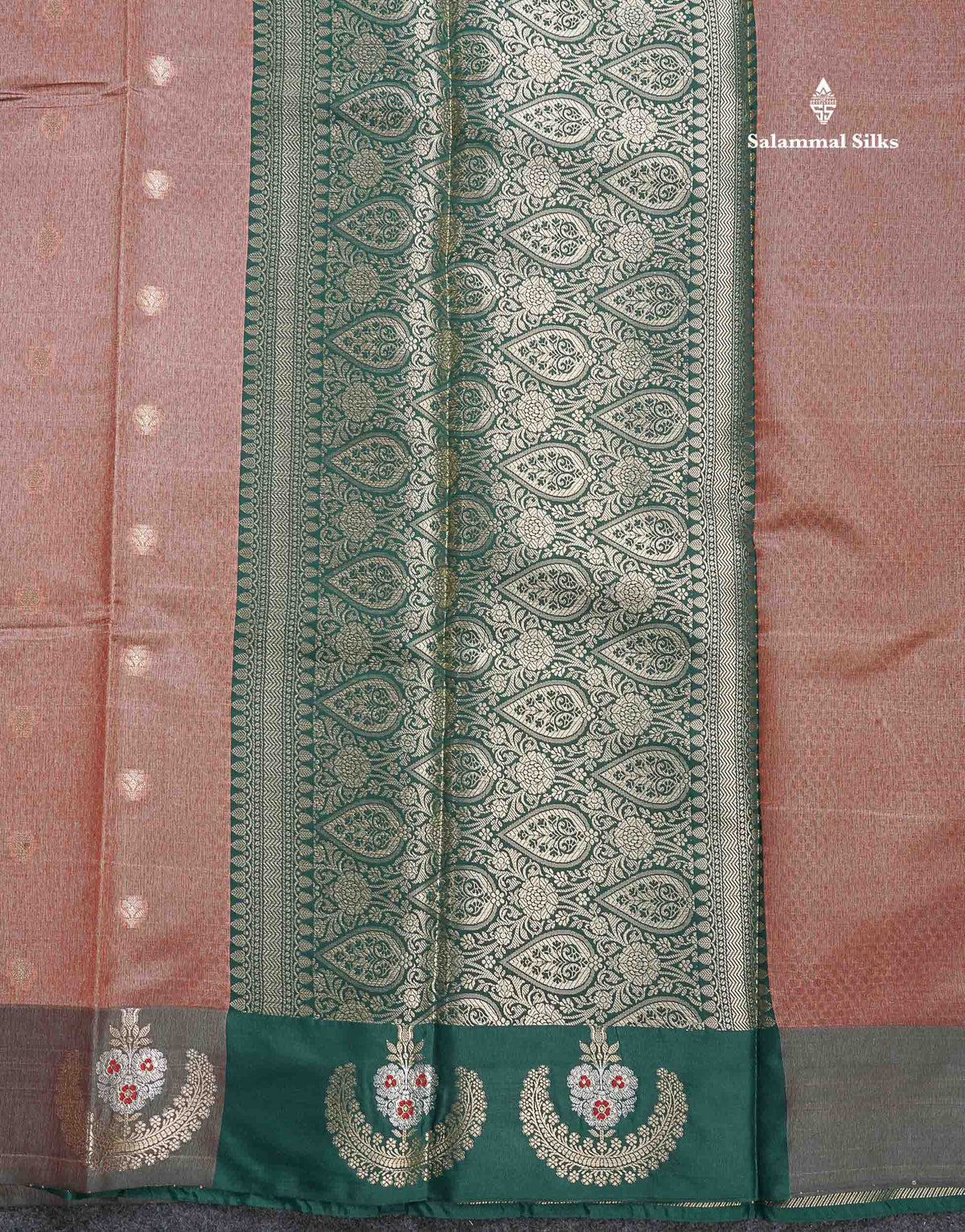 Tissue Saree - Light Chocolate Colour Body With Contrast Bottle Green Fancy Border