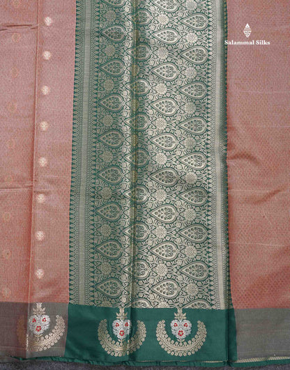 Tissue Saree - Light Chocolate Colour Body With Contrast Bottle Green Fancy Border