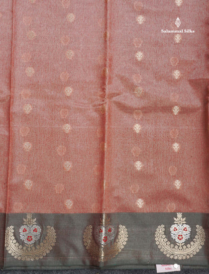 Tissue Saree - Light Chocolate Colour Body With Contrast Bottle Green Fancy Border