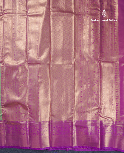 Beautiful Light Parrot Green Tissue Bridal Semi Silk Saree With Contrast Dark Purple Traditional Evening Morning Border