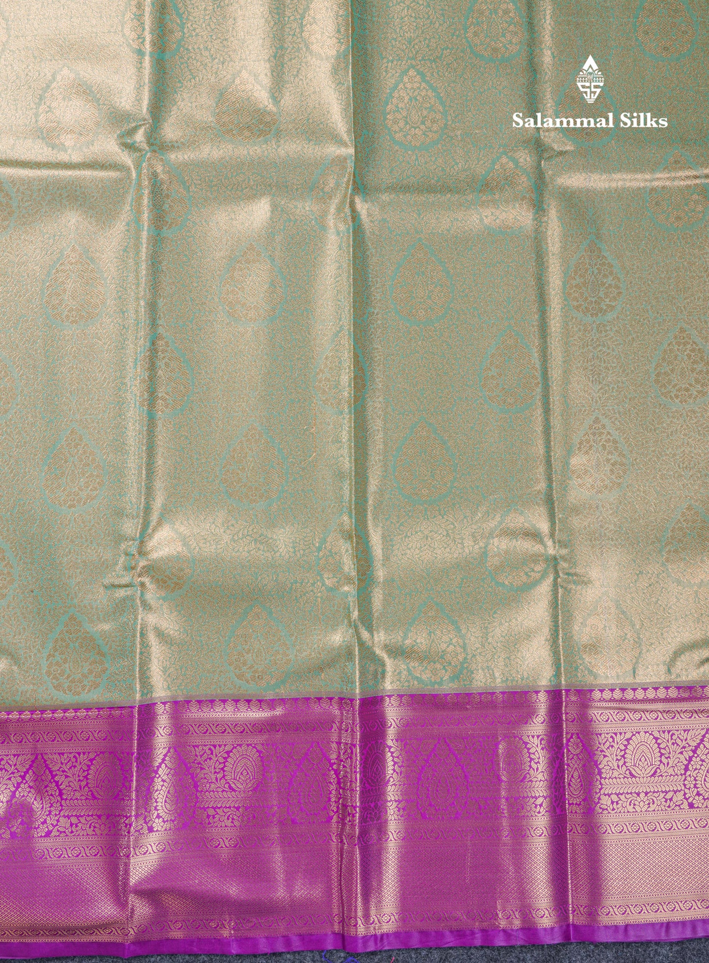 Beautiful Light Parrot Green Tissue Bridal Semi Silk Saree With Contrast Dark Purple Traditional Evening Morning Border
