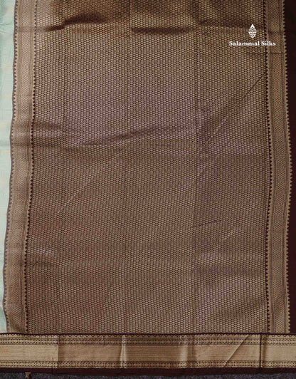 Semi Silk Saree -  Light Rexona Mango Butta With Alai Vaira Oosi Lines Along With Contrast Dark Brown Traditional Small Border