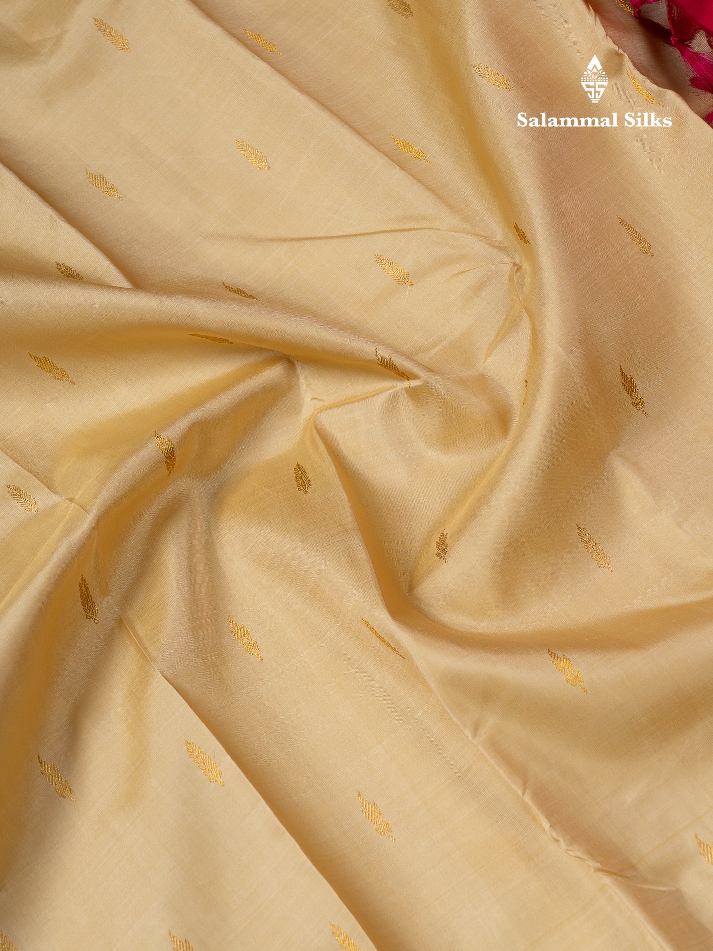 Beautiful Cream Sandal Pure Kanjivaram Silk Saree With Contrast Pink Traditional Small Border