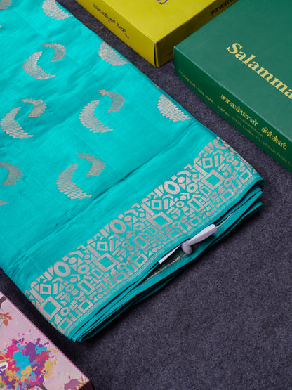 Beautiful Blue Semi Raw Silk Saree With Fancy Border