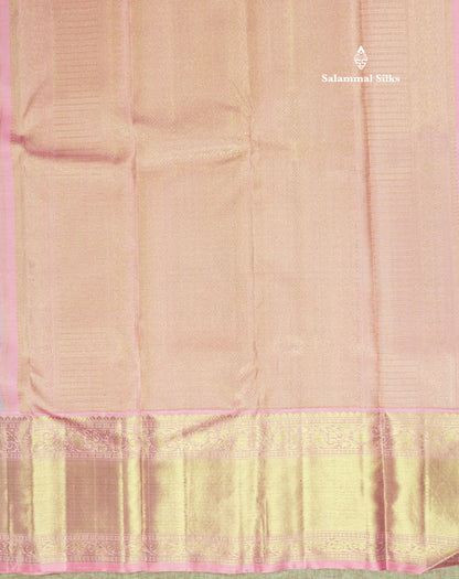 Sky Blue Pure Kanjivaram Silk Saree 3G Zari with Contrast Baby Pink Border