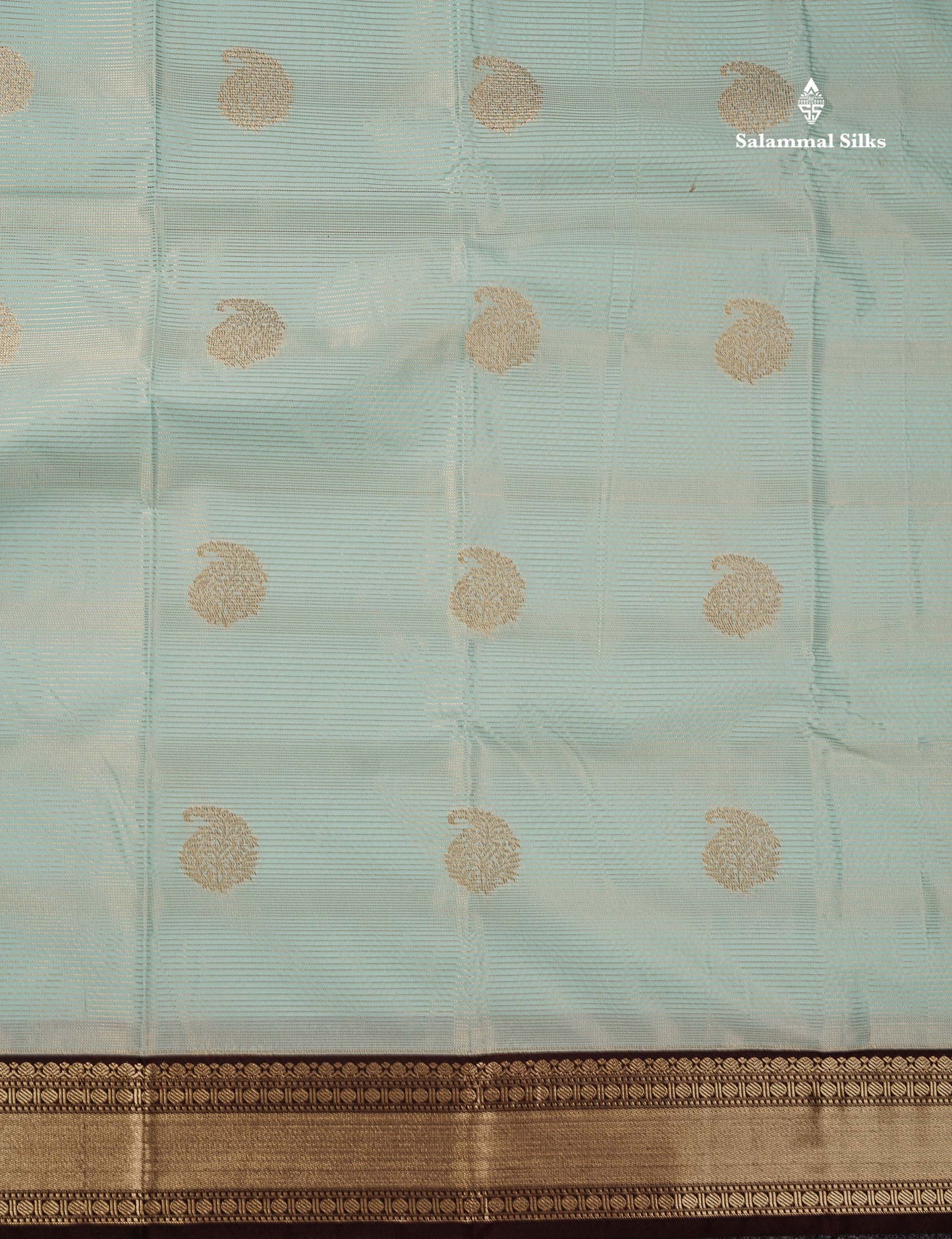 Semi Silk Saree -  Light Rexona Mango Butta With Alai Vaira Oosi Lines Along With Contrast Dark Brown Traditional Small Border