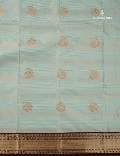 Semi Silk Saree -  Light Rexona Mango Butta With Alai Vaira Oosi Lines Along With Contrast Dark Brown Traditional Small Border