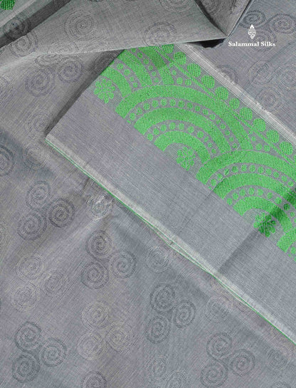 Pure Cotton Saree - Light Grey Colour Body With Thread Work Fancy Border