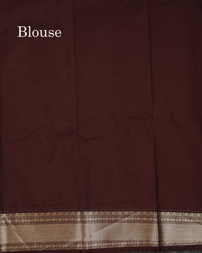 Semi Silk Saree -  Light Rexona Mango Butta With Alai Vaira Oosi Lines Along With Contrast Dark Brown Traditional Small Border