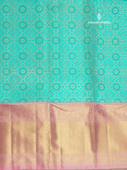 Sky Blue Pure Kanjivaram Silk Saree 3G Zari with Contrast Baby Pink Border