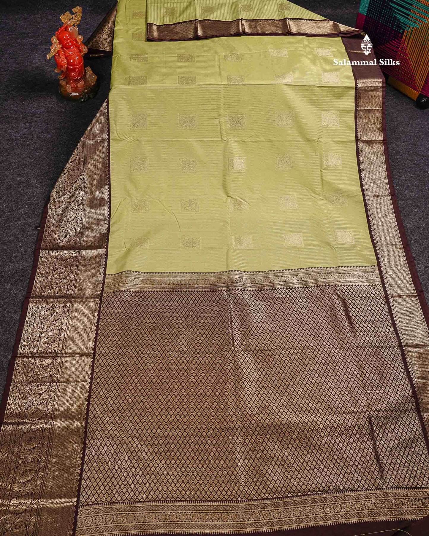 Semi Silk Saree - Yellow Butta With Lines Along With Contrast Redish Pink Traditional Evening Morning Border