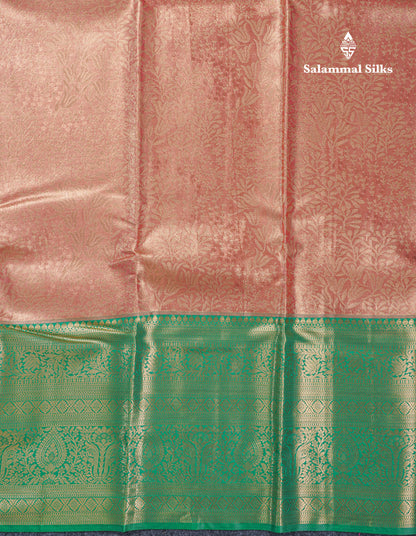 Beautiful Chocolate Tissue Bridal Semi Silk Saree With Contrast Green Traditional Evening Morning Border