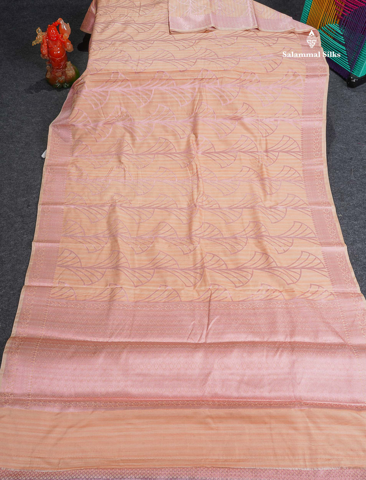 Cotton Mix Saree - Peach Colour Body With Fancy Border 