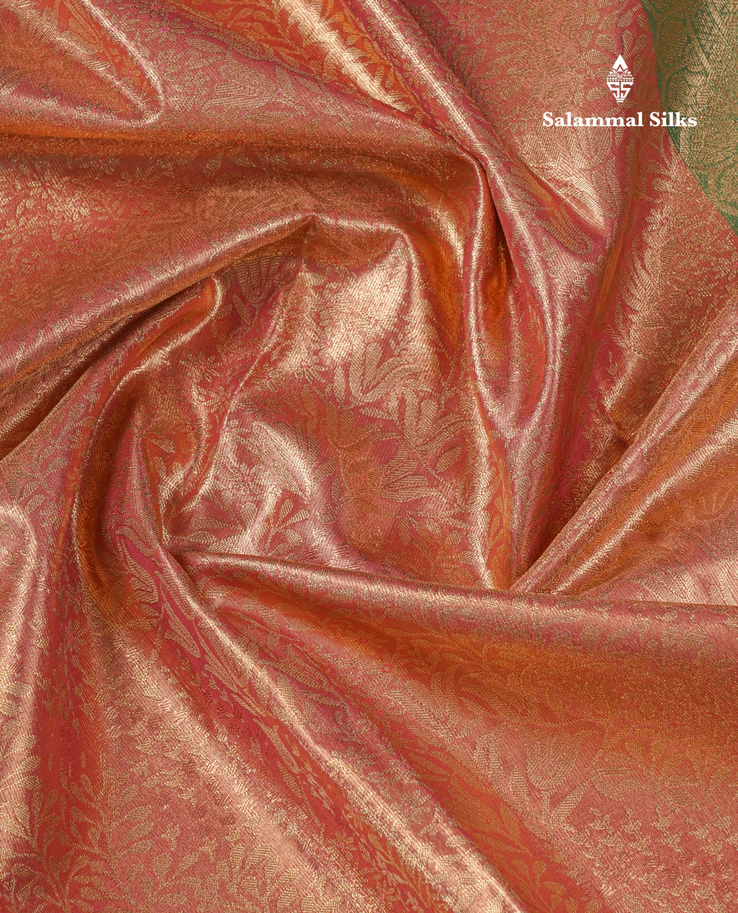 Beautiful Chocolate Tissue Bridal Semi Silk Saree With Contrast Green Traditional Evening Morning Border
