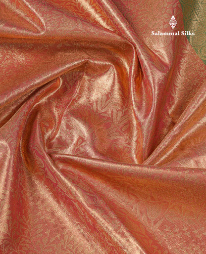 Beautiful Chocolate Tissue Bridal Semi Silk Saree With Contrast Green Traditional Evening Morning Border
