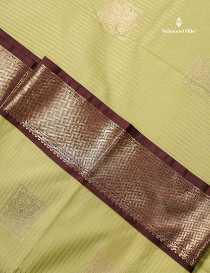 Semi Silk Saree - Yellow Butta With Lines Along With Contrast Redish Pink Traditional Evening Morning Border