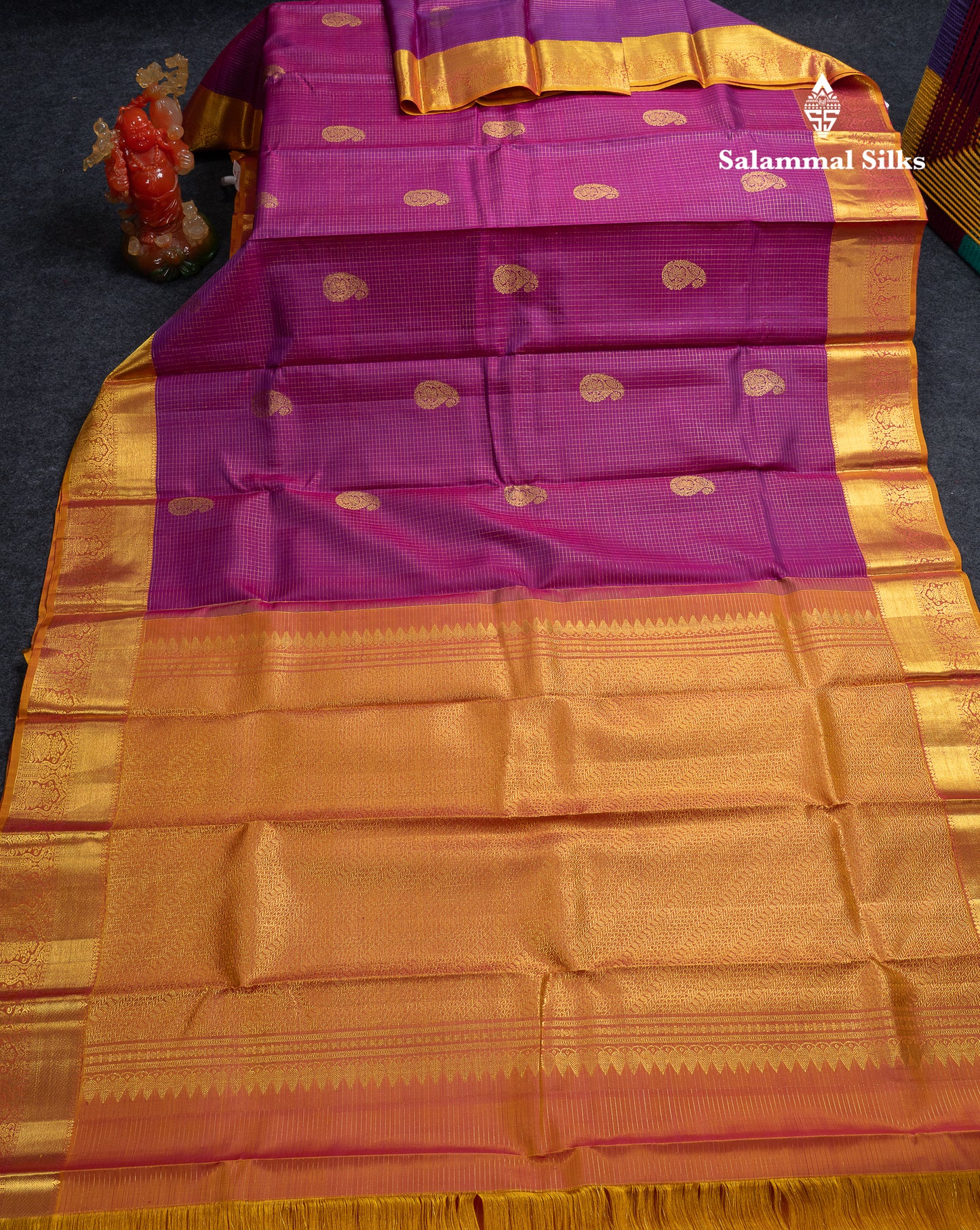 Beautiful Vadamalli Zari Checks With Mango Butta Pure Kanjivaram Silk Saree With Contrast Mustard Yellow Traditional Border