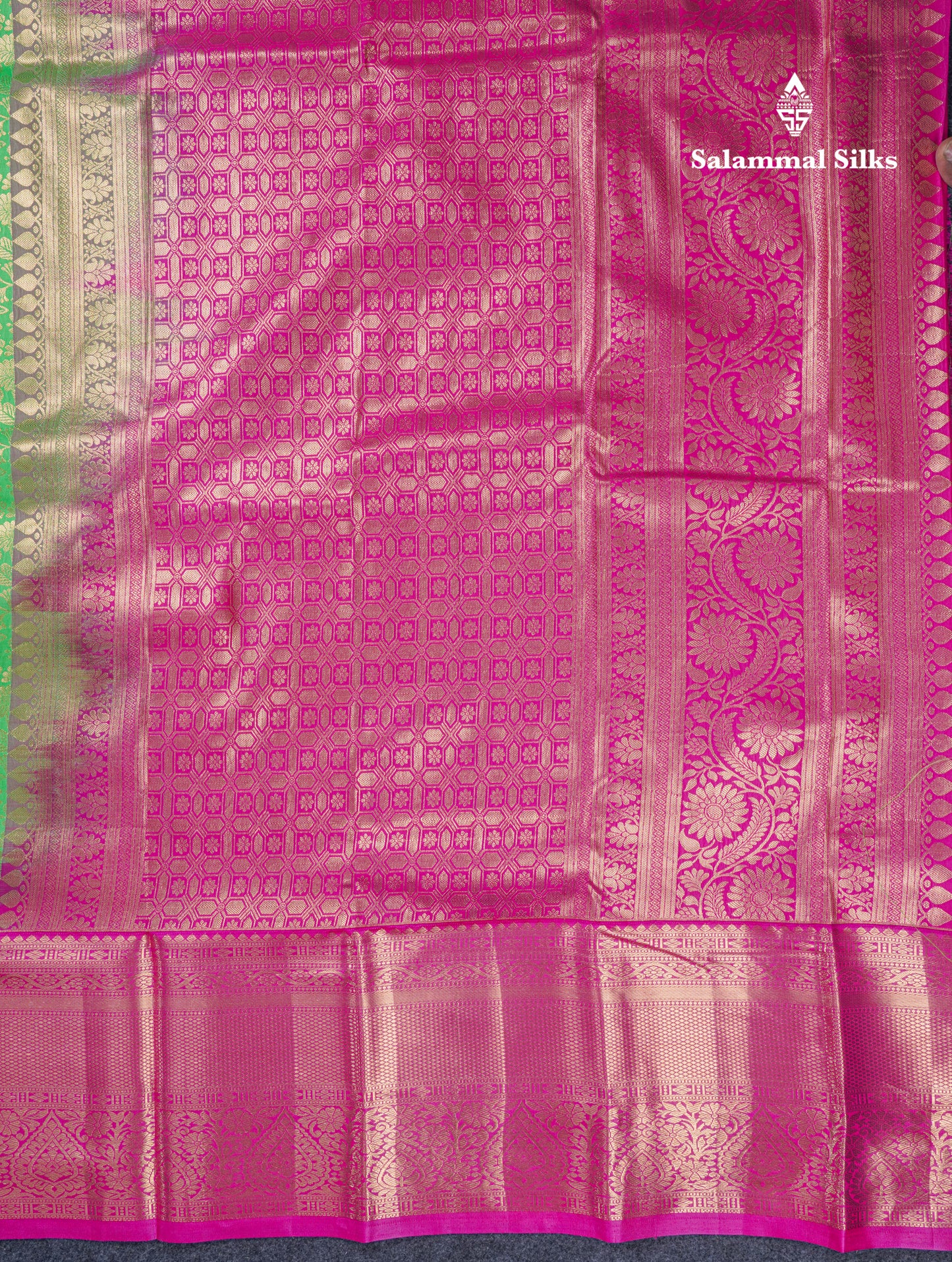 Beautiful Parrot Green Bridal Semi Silk Saree With Contrast Pink Traditional Evening Morning Border