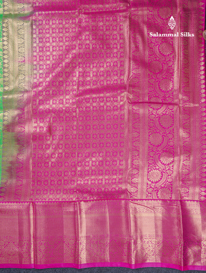 Beautiful Parrot Green Bridal Semi Silk Saree With Contrast Pink Traditional Evening Morning Border