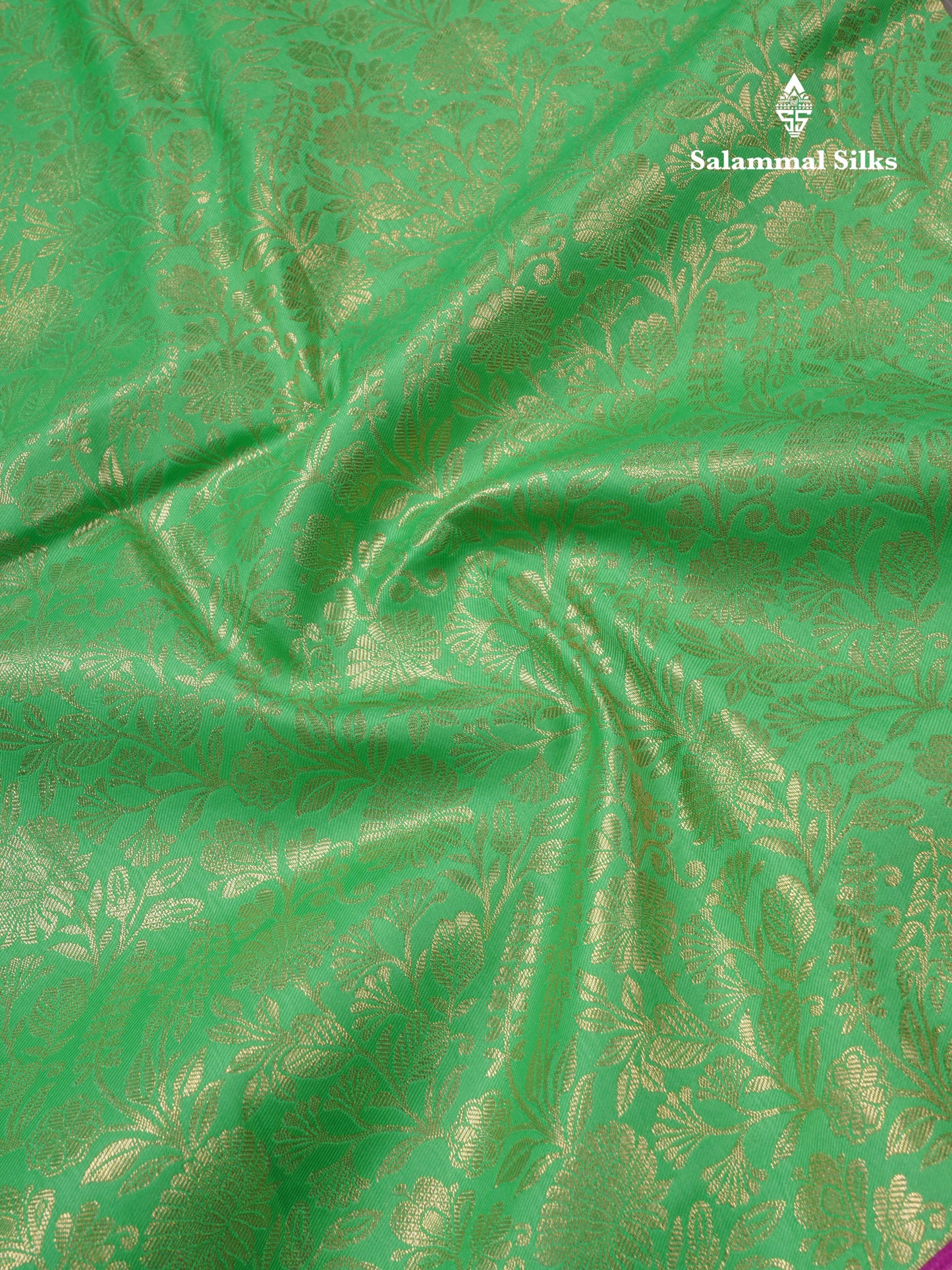 Beautiful Parrot Green Bridal Semi Silk Saree With Contrast Pink Traditional Evening Morning Border