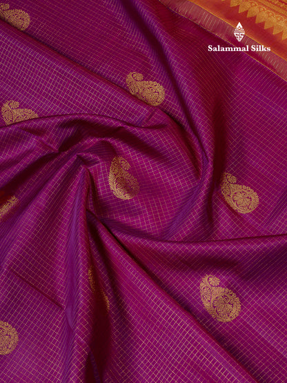 Beautiful Vadamalli Zari Checks With Mango Butta Pure Kanjivaram Silk Saree With Contrast Mustard Yellow Traditional Border