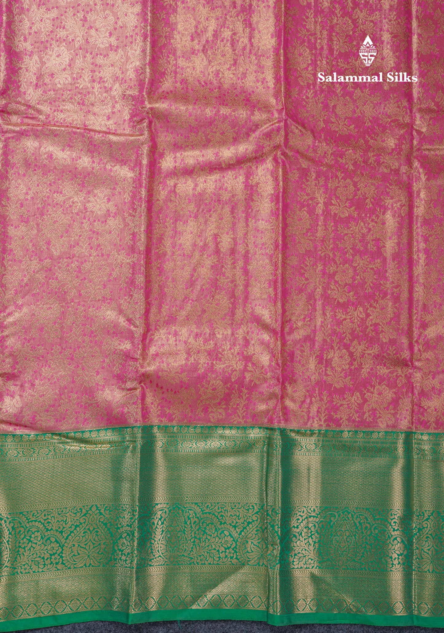 Beautiful Pink Tissue Bridal Semi Silk Saree With Contrast Green Traditional Evening Morning Border