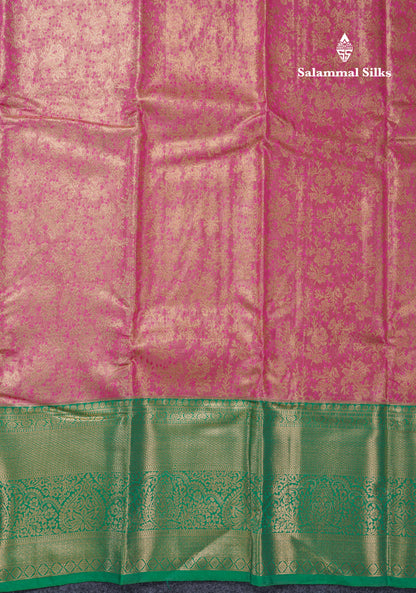Beautiful Pink Tissue Bridal Semi Silk Saree With Contrast Green Traditional Evening Morning Border