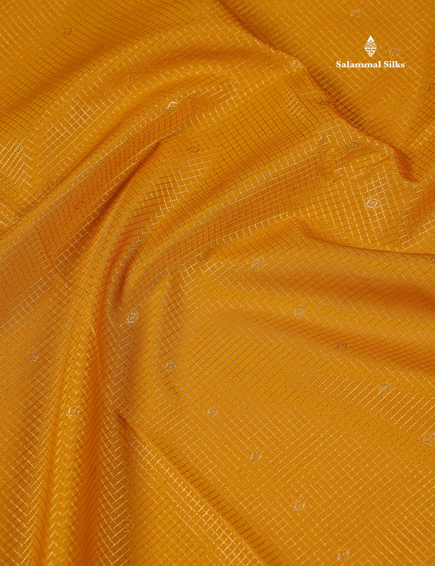 Semi Silk Saree - Mustard Yellow Butta With Small Checks Along With Contrast Red Traditional Border