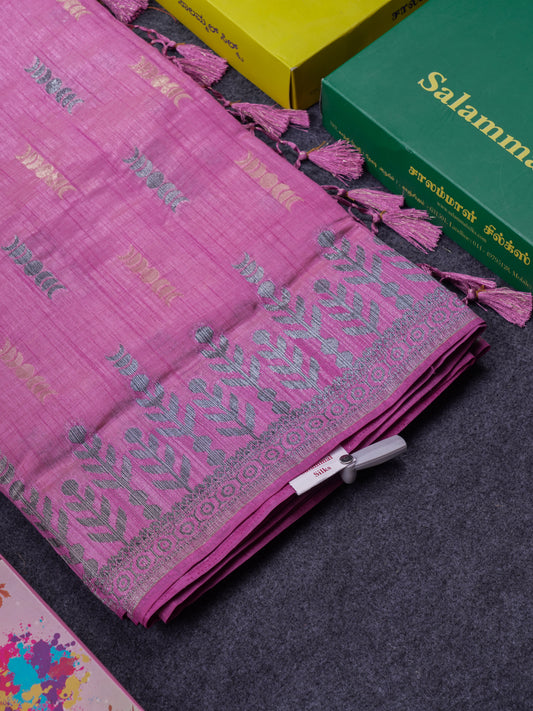 Beautiful Light Pink Semi Raw Silk Saree With Fancy Border