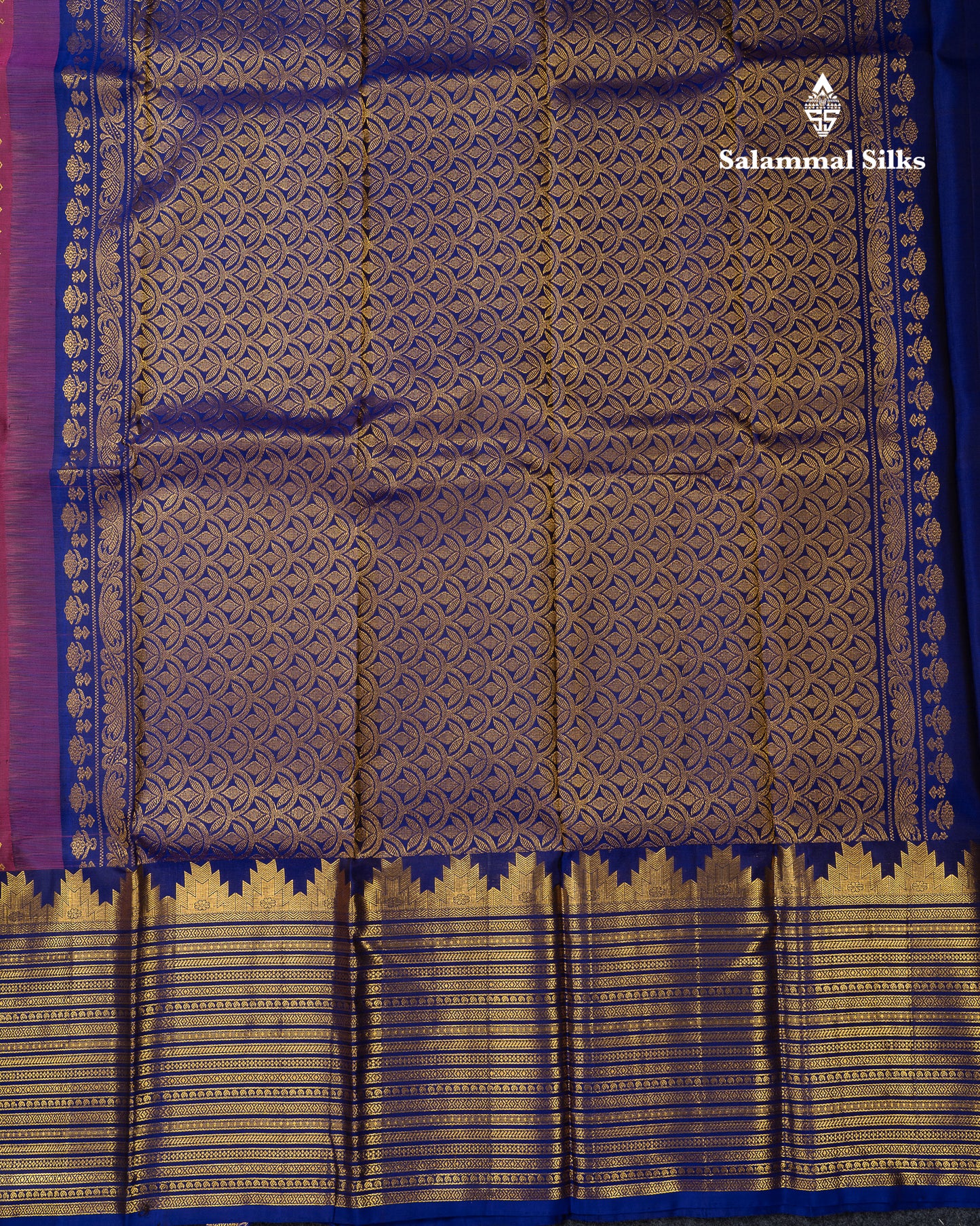 Beautiful Magenta Pure Kanjivaram Silk Saree With Contrast Navy Blue Traditional Evening Morning Border