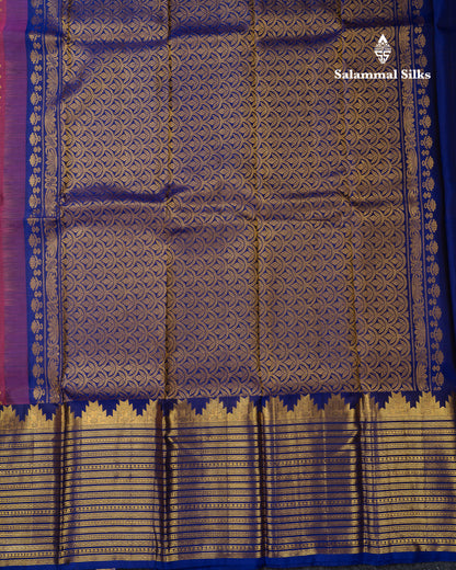 Beautiful Magenta Pure Kanjivaram Silk Saree With Contrast Navy Blue Traditional Evening Morning Border