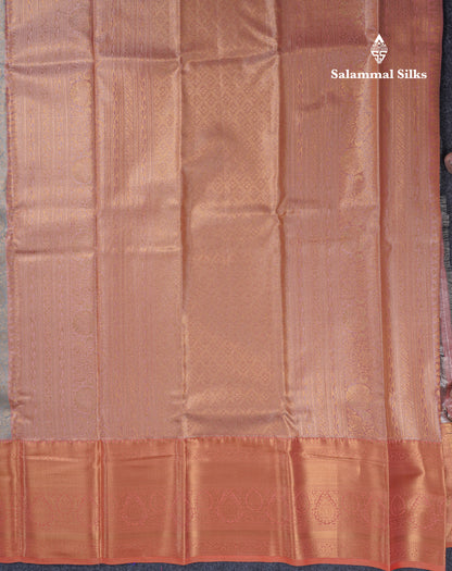 Beautiful Light Grey Tissue Bridal Semi Silk Saree With Contrast Peach Traditional Evening Morning Border