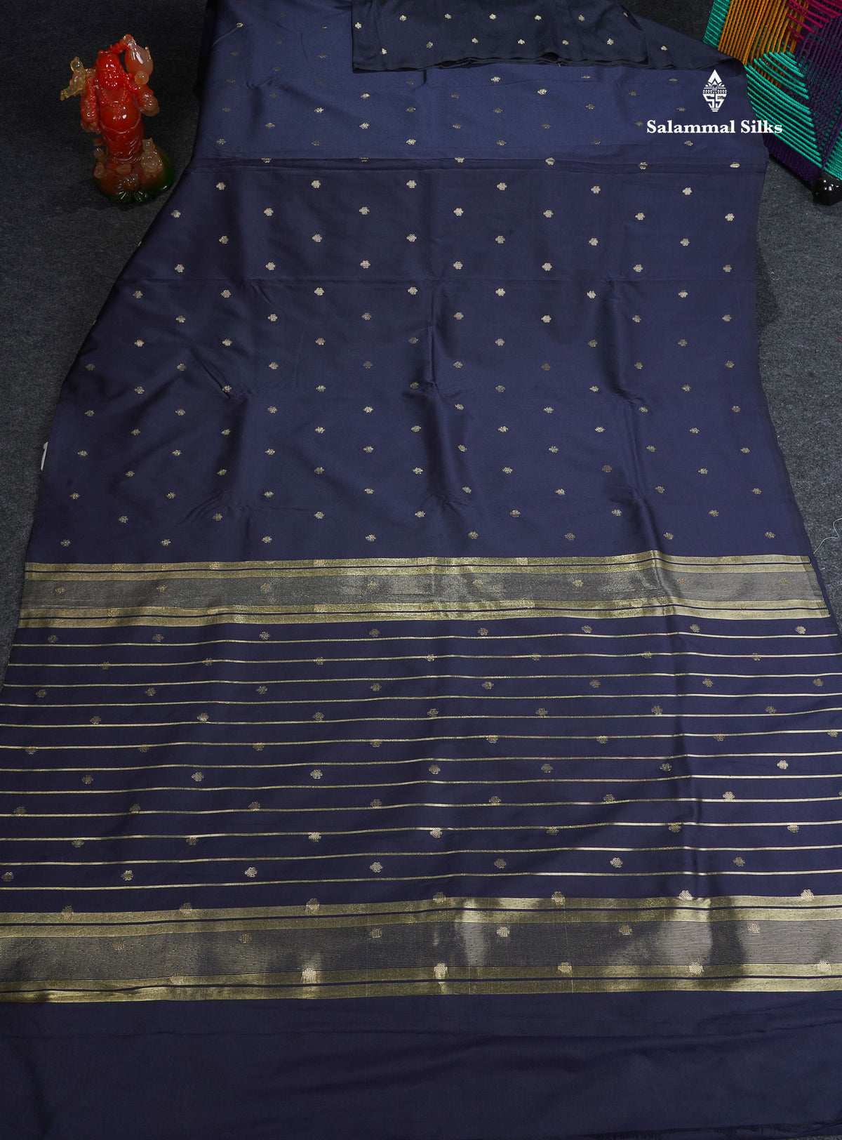Semi Silk Saree - Navy Blue Colour Body & Zari Butta With Blouse