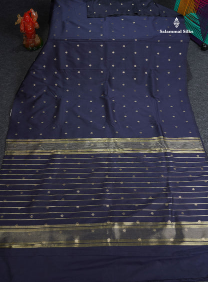 Semi Silk Saree - Navy Blue Colour Body & Zari Butta With Blouse