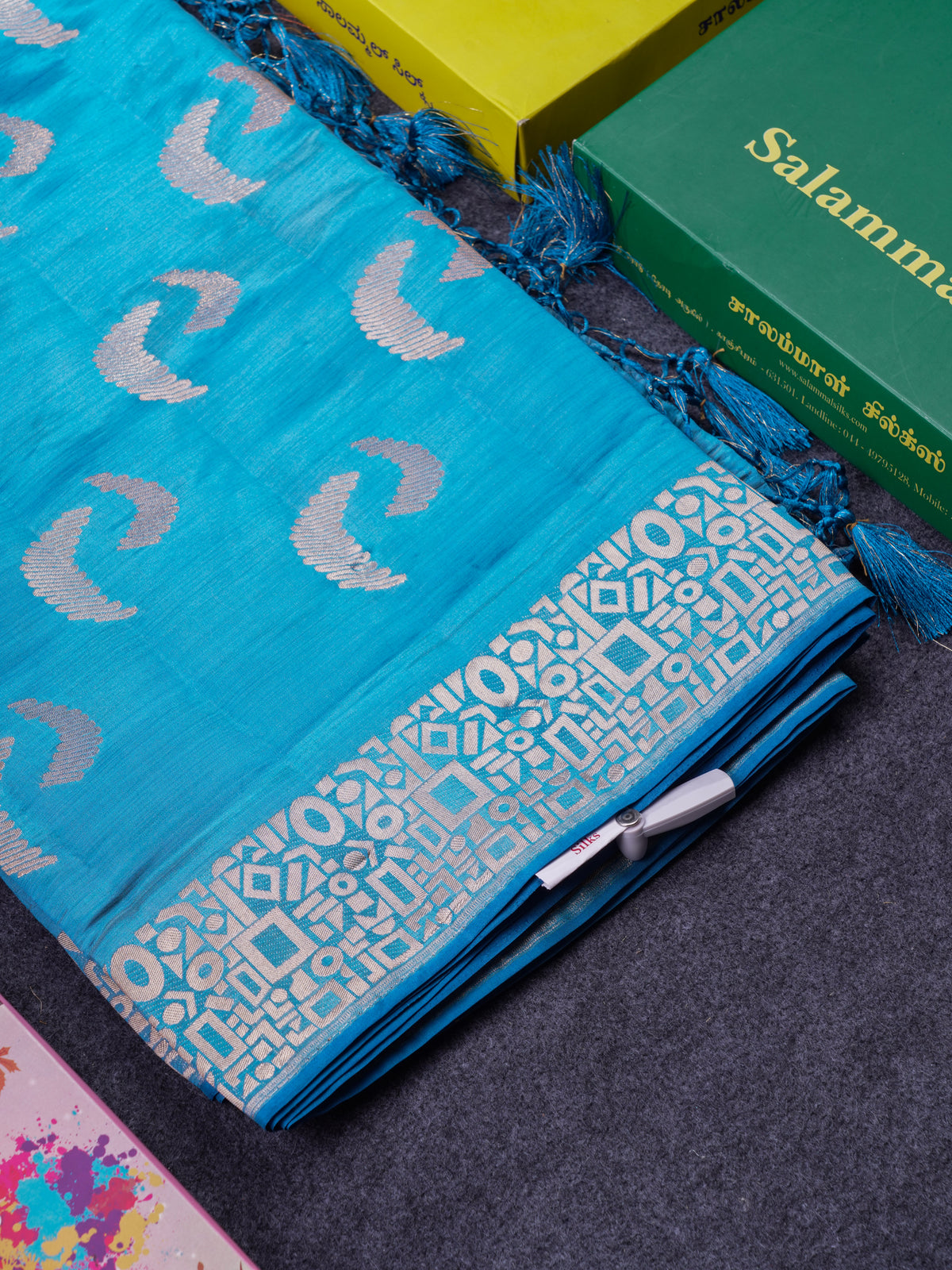 Beautiful Blue Semi Raw Silk Saree With Fancy Border