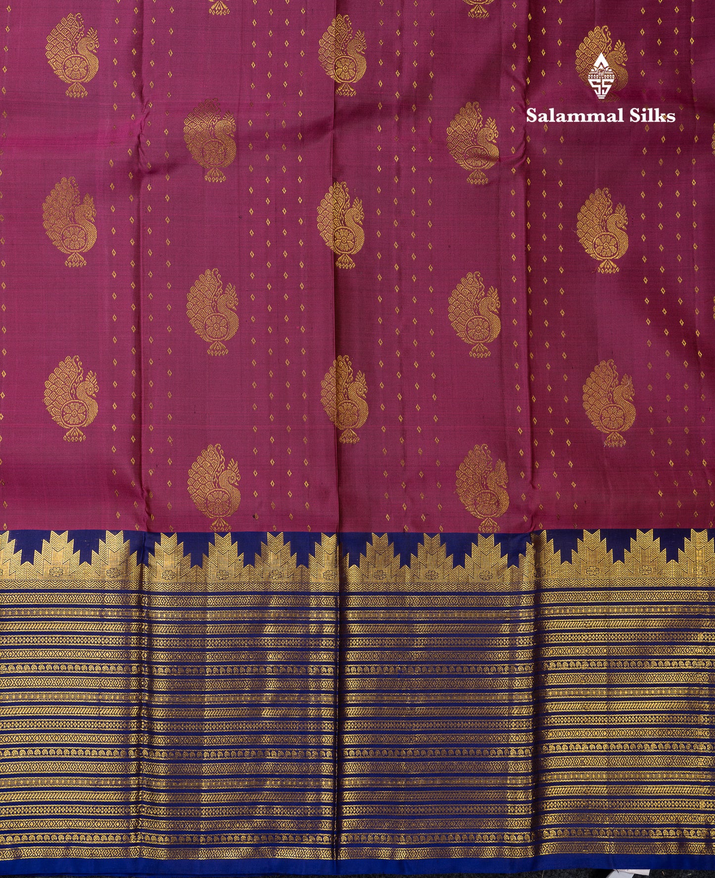 Beautiful Magenta Pure Kanjivaram Silk Saree With Contrast Navy Blue Traditional Evening Morning Border