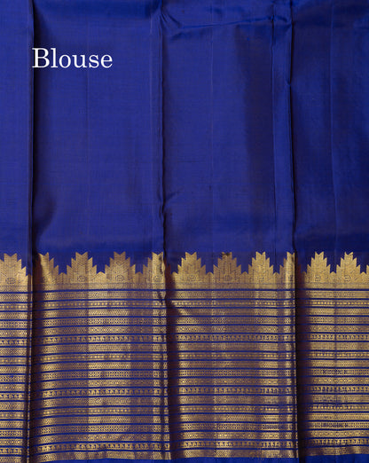 Beautiful Magenta Pure Kanjivaram Silk Saree With Contrast Navy Blue Traditional Evening Morning Border