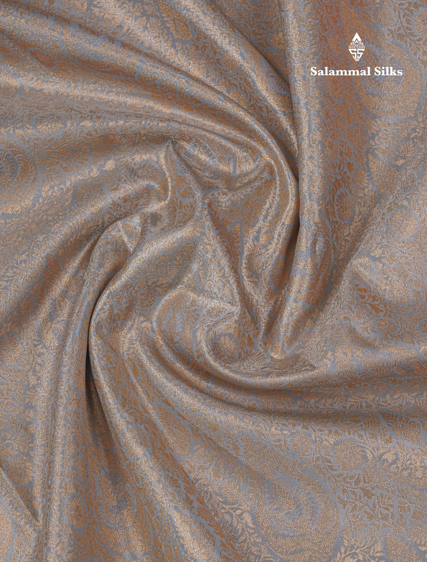 Beautiful Light Grey Tissue Bridal Semi Silk Saree With Contrast Peach Traditional Evening Morning Border