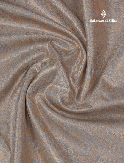 Beautiful Light Grey Tissue Bridal Semi Silk Saree With Contrast Peach Traditional Evening Morning Border