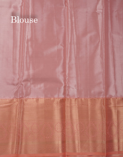 Beautiful Light Grey Tissue Bridal Semi Silk Saree With Contrast Peach Traditional Evening Morning Border