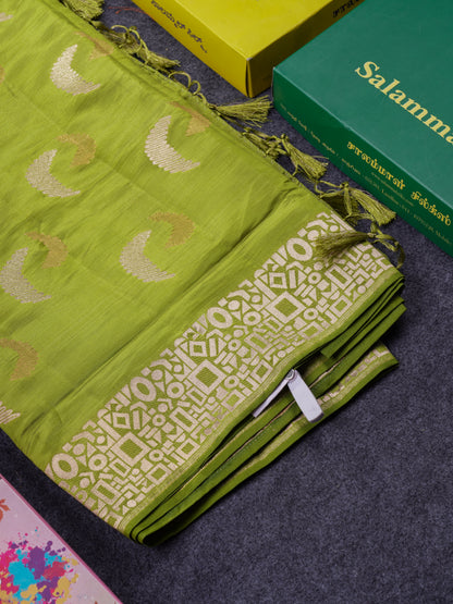 Beautiful Blue Semi Raw Silk Saree With Fancy Border
